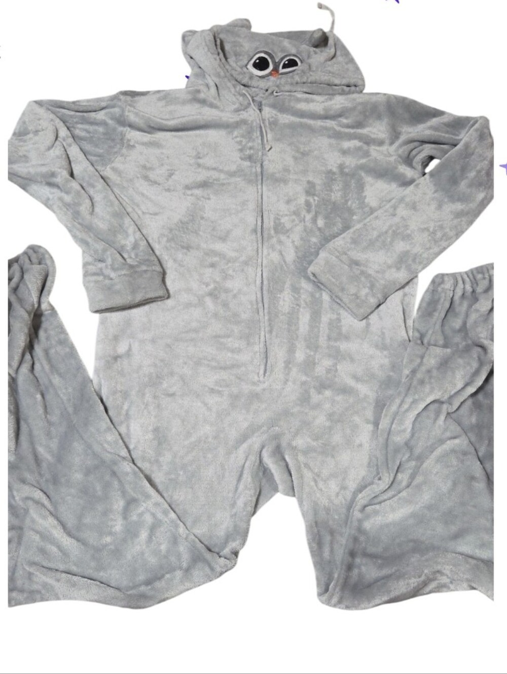 Womans Xl Gray Plush Onesie with Owl Hood